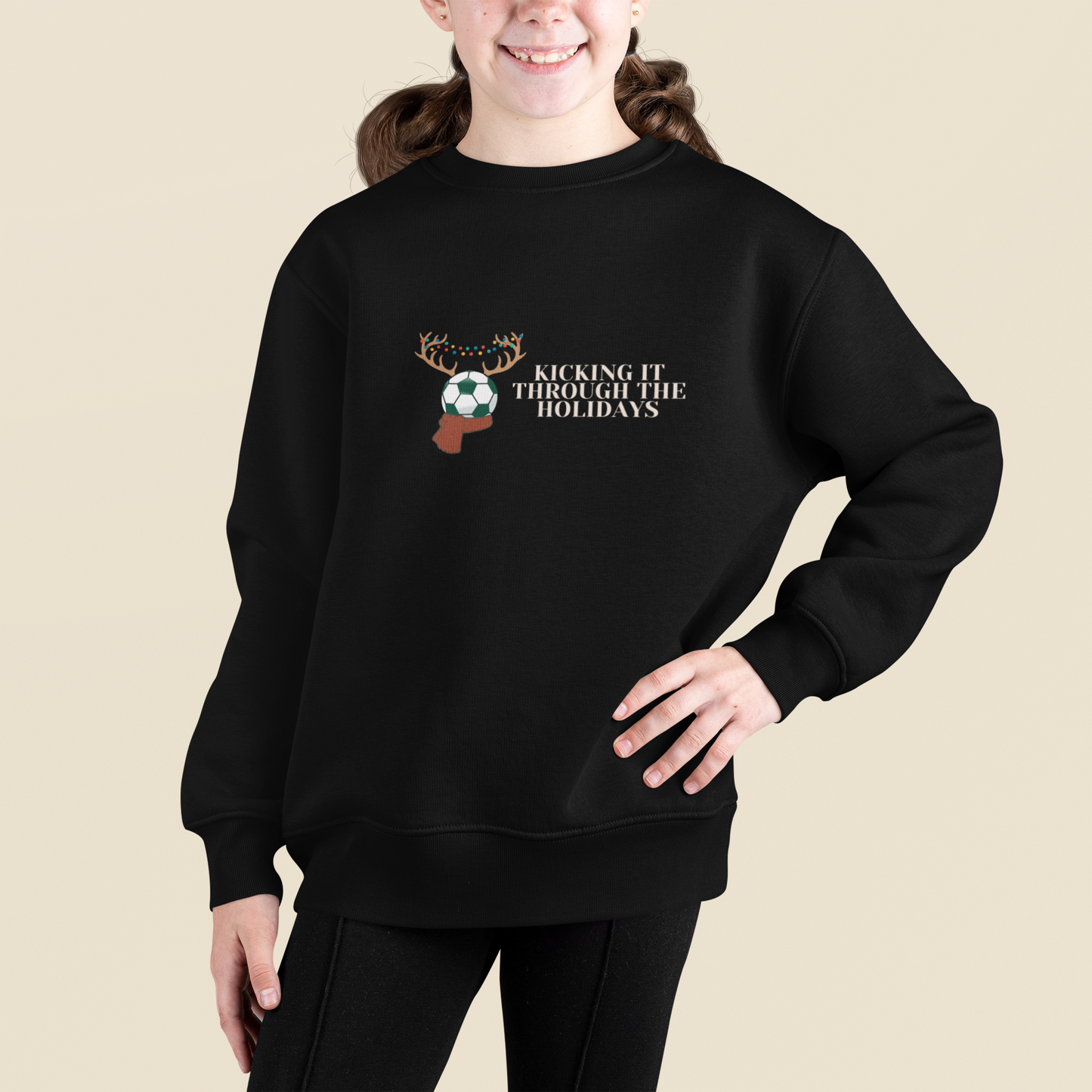 Kicking it Soccer Youth Crewneck Sweatshirt Holidays