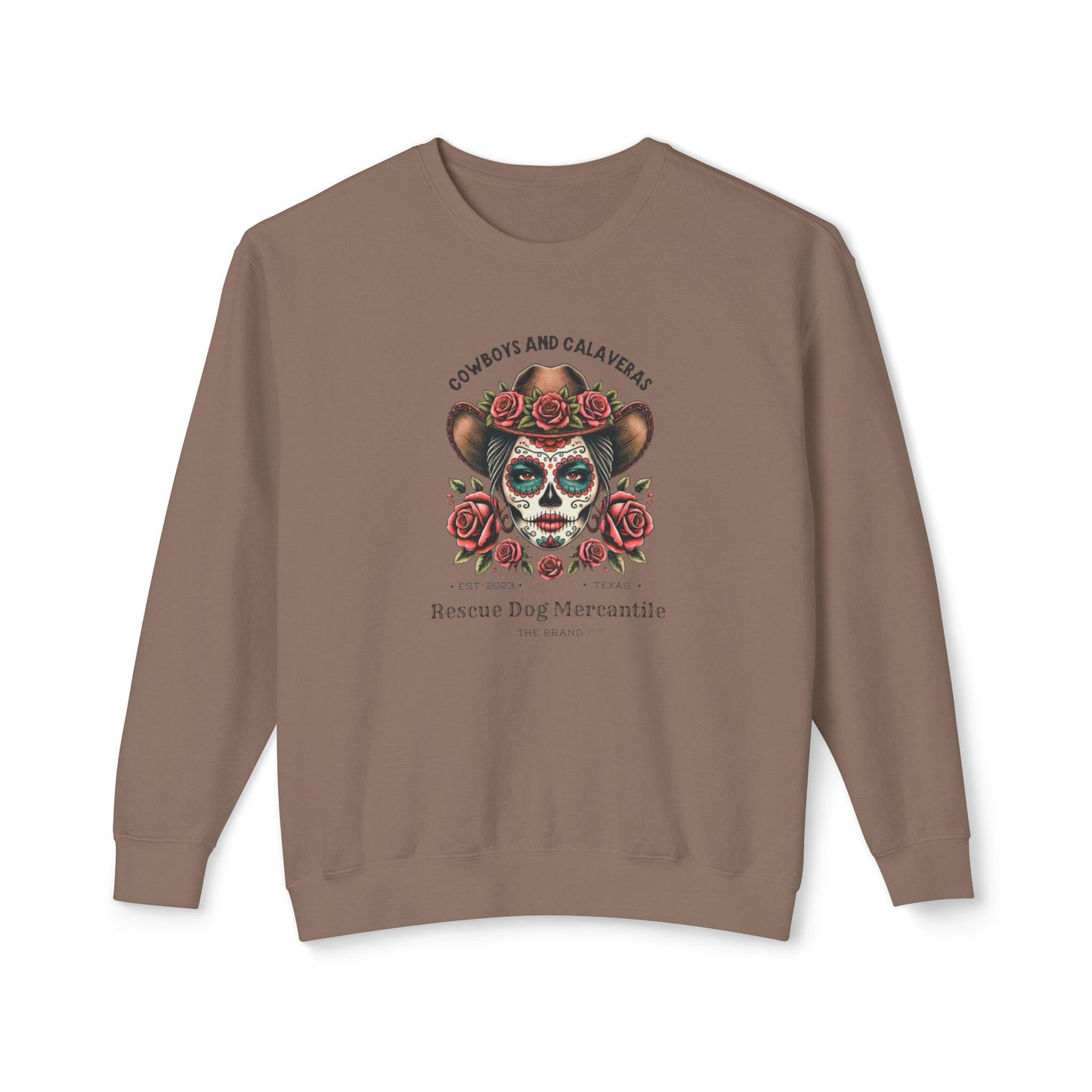 Dia de los Muertos Unisex Lightweight Crewneck Sweatshirt, Catrina, Cowboys, Cowgirl, Vaquero Style, Mexican Folklore, Day of the Dead, Halloween