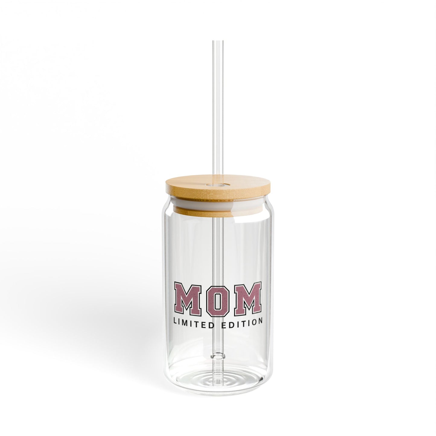 Mom Sipper Glass Cup Cute Iced Coffee Glass for Busy MamasSipper Glass, 16oz Mauve Letters