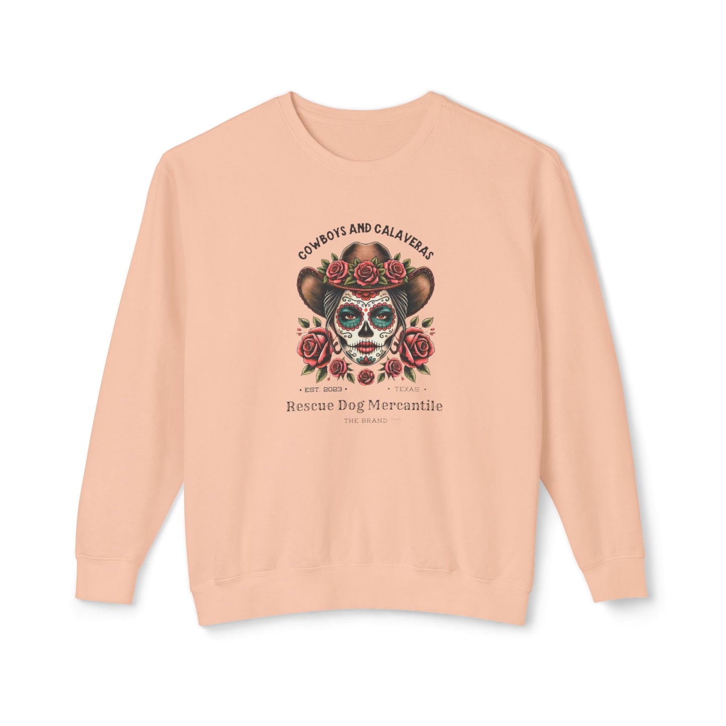 Dia de los Muertos Unisex Lightweight Crewneck Sweatshirt, Catrina, Cowboys, Cowgirl, Vaquero Style, Mexican Folklore, Day of the Dead, Halloween