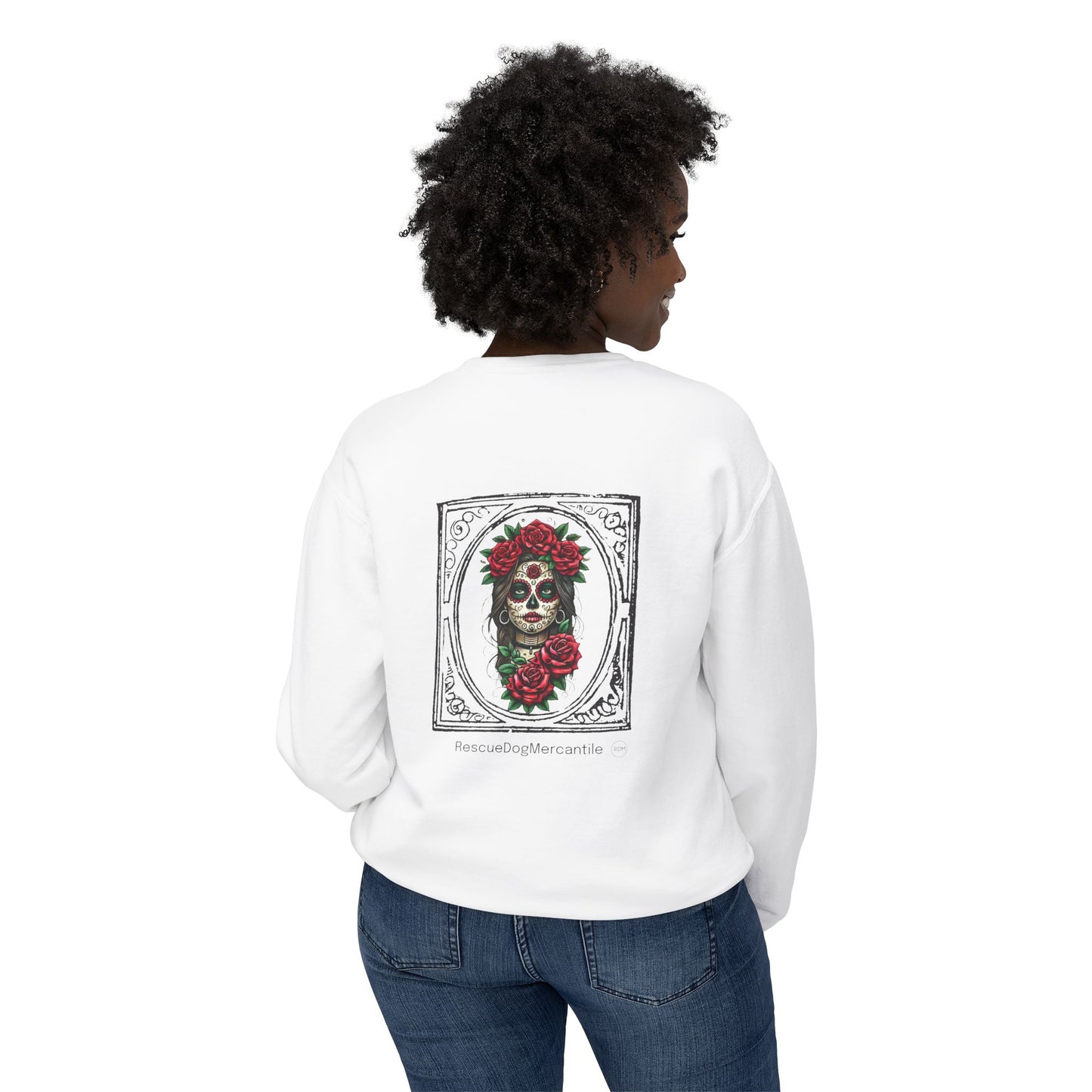 Dia de los Muertos Unisex Lightweight Crewneck Sweatshirt, Skulls, Cowboy, Cowgirl, Vaquero Style, Mexican Folklore, Catrina, Day of the Dead, Halloween, Rodeo