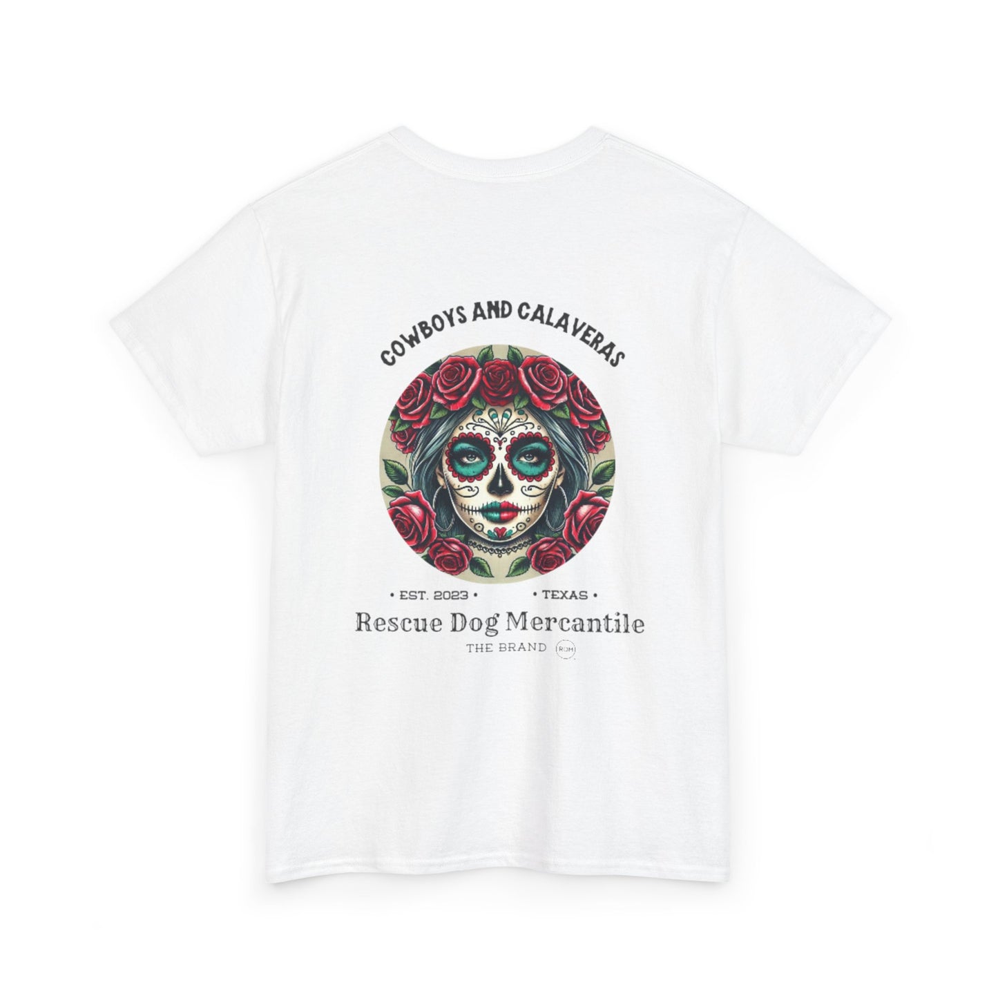 Cowboy Halloween Dia de Los Muertos Unisex Heavy Cotton Tee, cowboy, skull, catrina, mexican folklore, texas roots