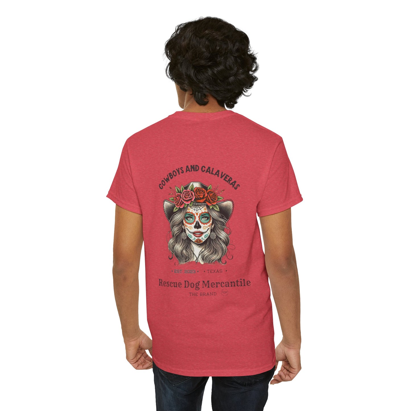 Cowboy Halloween Unisex Heavy Cotton Tee, Day of the dead,  Dia de los Muertos, Texas Roots, Vaquero Style, Catrina, Skull, Glamour