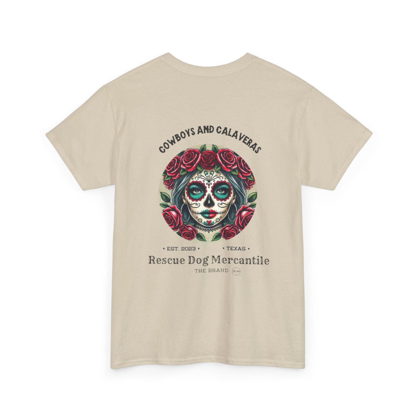 Cowboy Halloween Dia de Los Muertos Unisex Heavy Cotton Tee, cowboy, skull, catrina, mexican folklore, texas roots