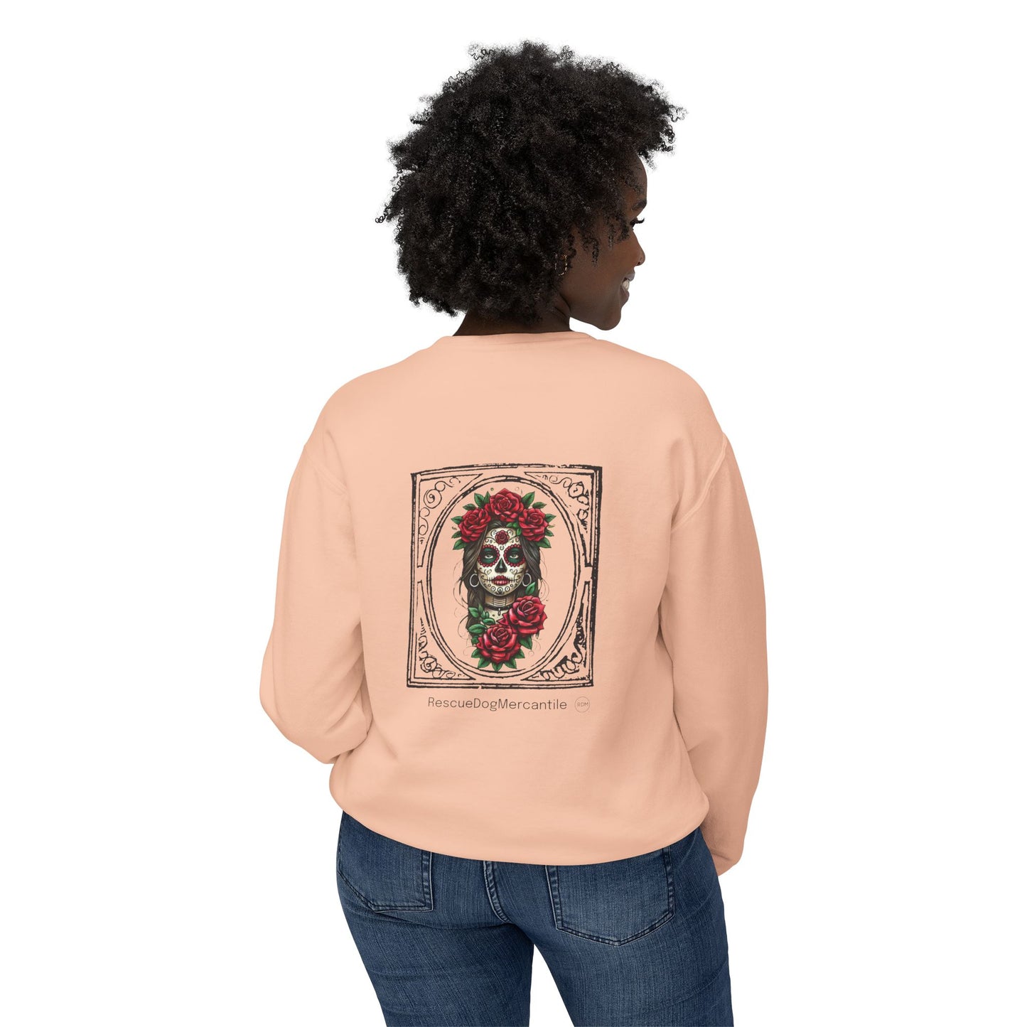 Dia de los Muertos Unisex Lightweight Crewneck Sweatshirt, Skulls, Cowboy, Cowgirl, Vaquero Style, Mexican Folklore, Catrina, Day of the Dead, Halloween, Rodeo