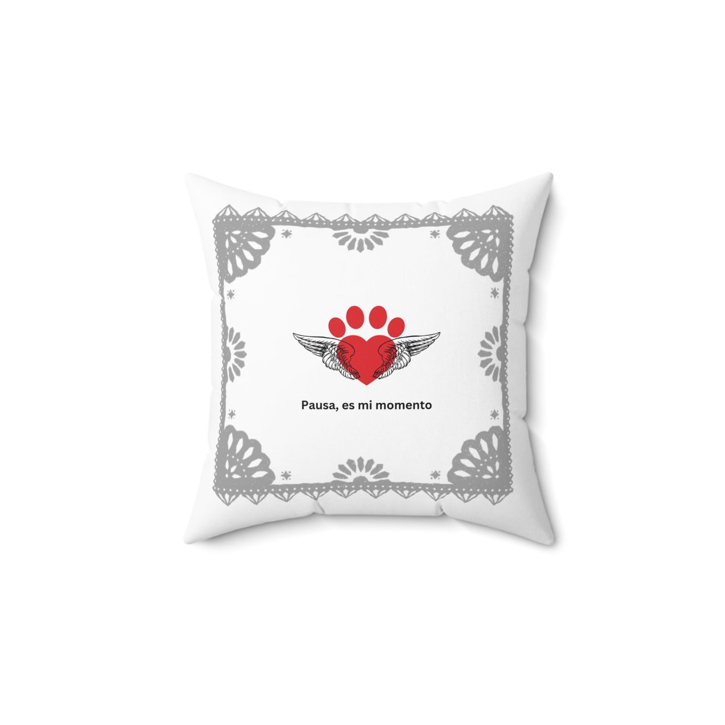 Positive affirmations in Spanish square pillow Pausa es mi momento