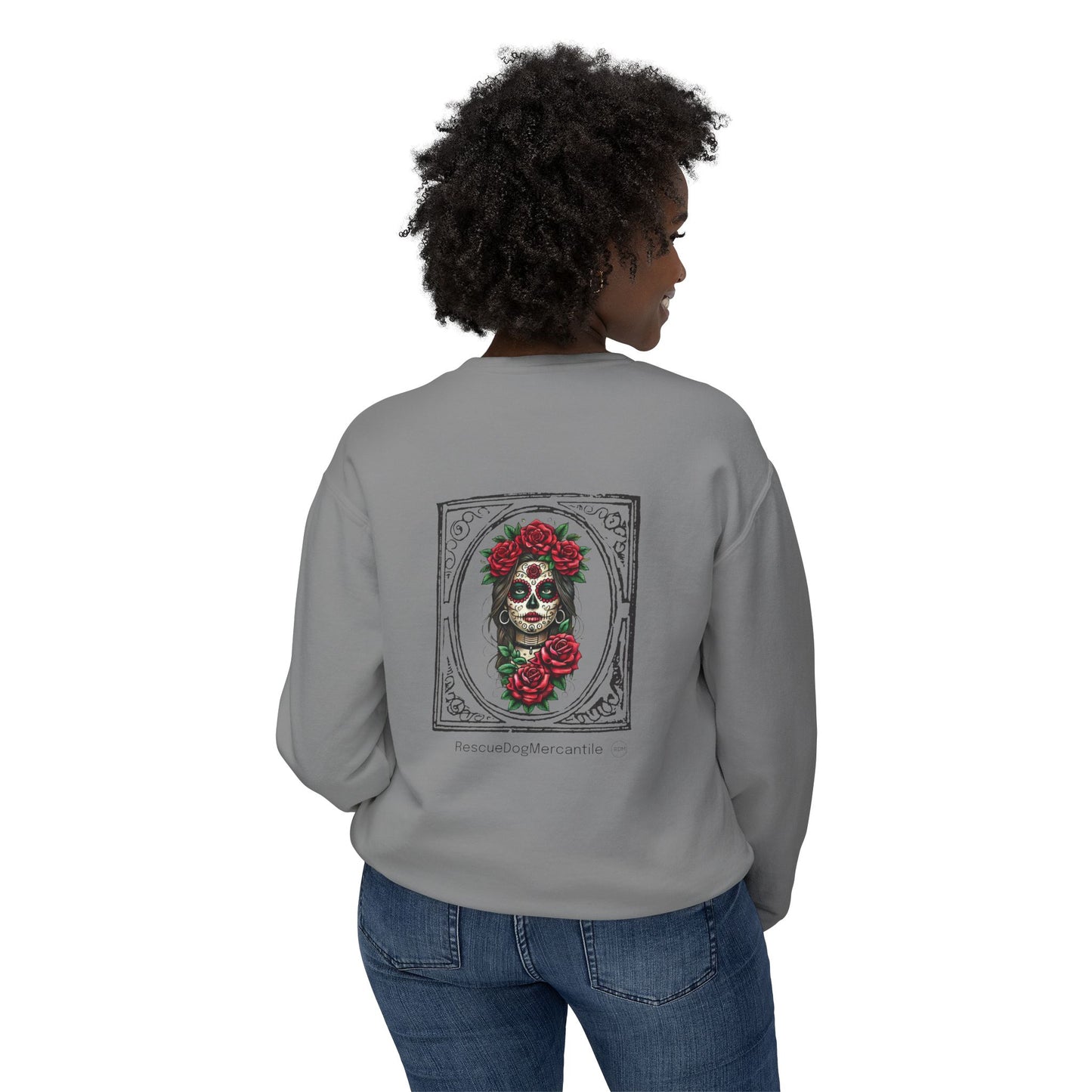 Dia de los Muertos Unisex Lightweight Crewneck Sweatshirt, Skulls, Cowboy, Cowgirl, Vaquero Style, Mexican Folklore, Catrina, Day of the Dead, Halloween, Rodeo