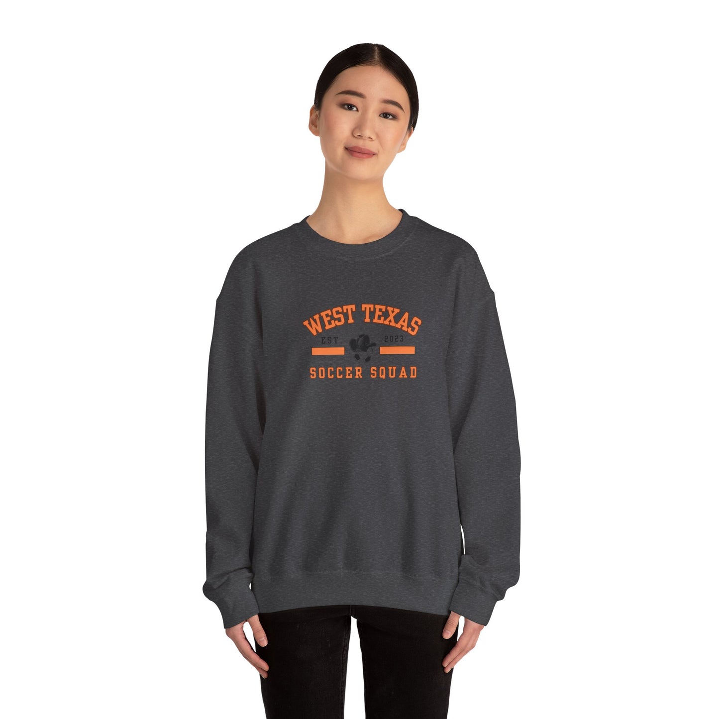 West Texas Soccer Squad Orange Letters Unisex Heavy Blend™ Crewneck Sweatshirt